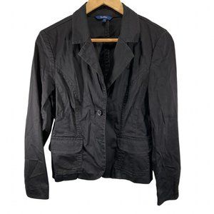 Two Button Plain Black Blazer w/ Decorative Seaming